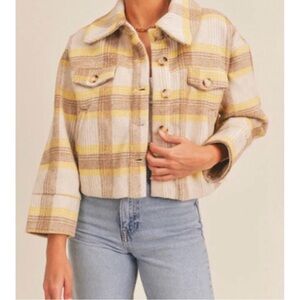 Lush Taupe and Butter Yellow Plaid Crop Jacket, Size Small
